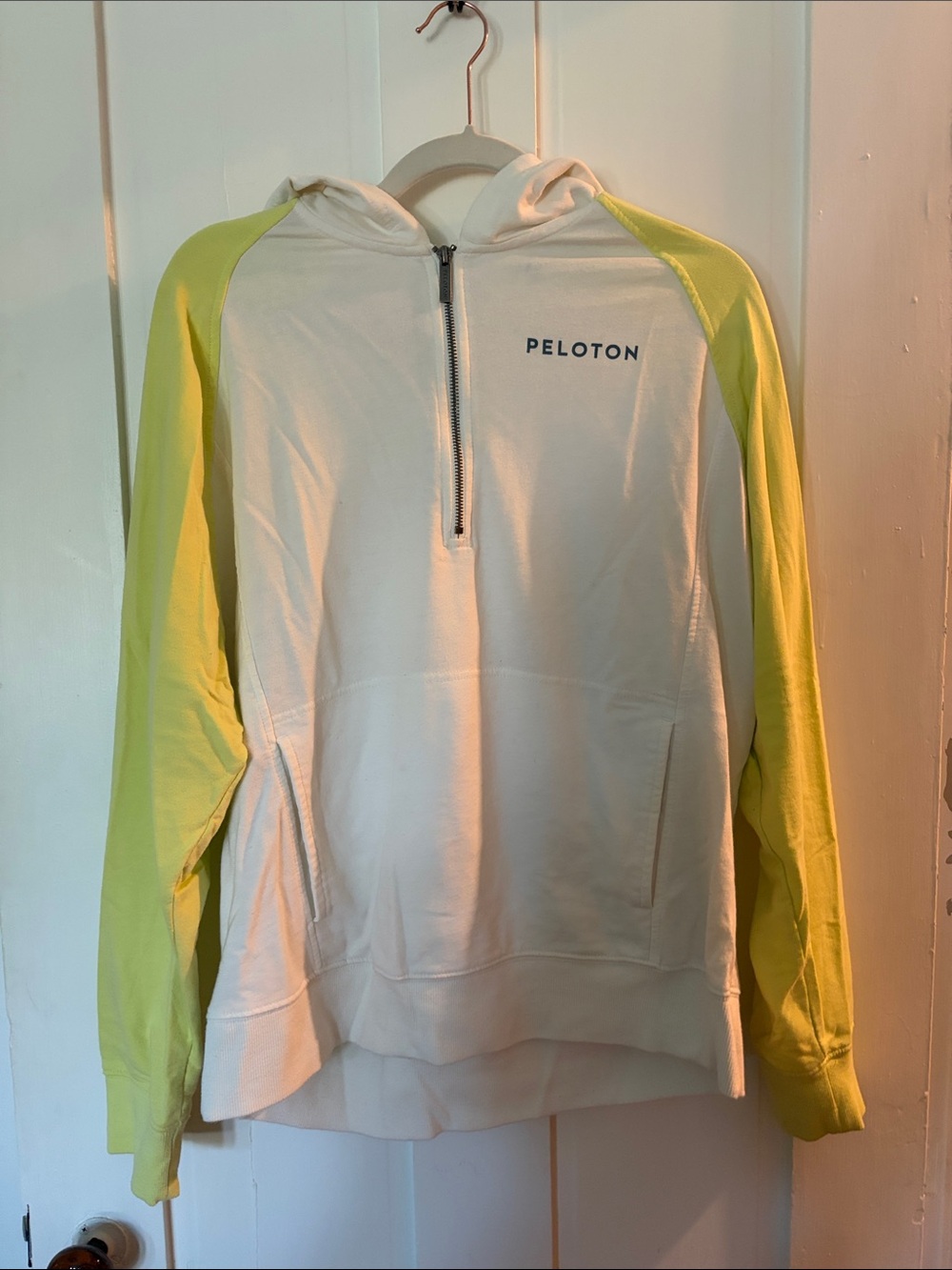 Peloton Women’s White and Lime Zip-Up Hoodie